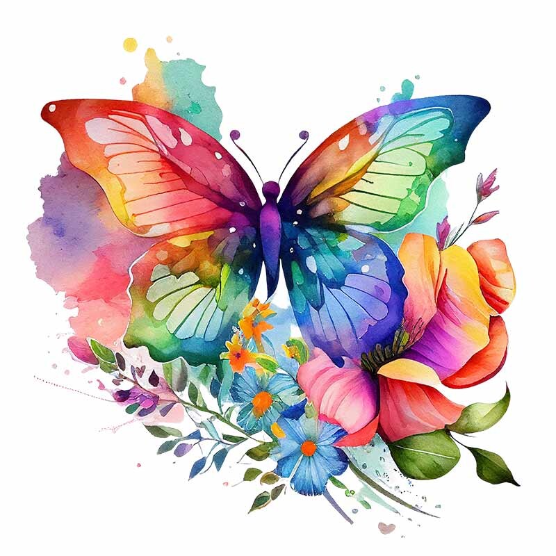 M760 Színes pillangók és virágok falmatrica fürdőszoba WC dekoráció matricák nappali szekrény lakberendezés