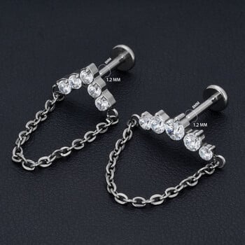 ASTM F136 Titanium 16G Tassel Chain Stud Earring CZ Helix Cartilage Conch Labret Lip Flat Back Piercing Body Jewelry Classics