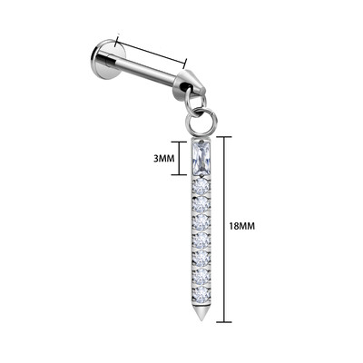 Piercing do tela s plochým chrbtom, piercing do chrupavky s retiazkou z CZ helixu a strapca z ASTM F136, klasika.