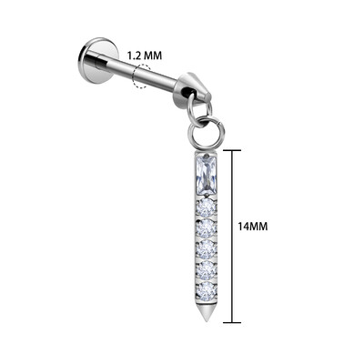 Piercing do tela s plochým chrbtom, piercing do chrupavky s retiazkou z CZ helixu a strapca z ASTM F136, klasika.