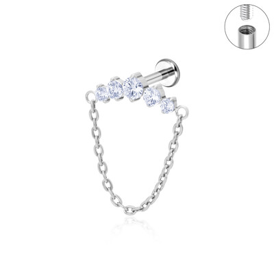Piercing do tela s plochým chrbtom, piercing do chrupavky s retiazkou z CZ helixu a strapca z ASTM F136, klasika.