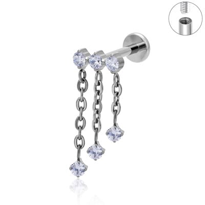 Piercing do tela s plochým chrbtom, piercing do chrupavky s retiazkou z CZ helixu a strapca z ASTM F136, klasika.