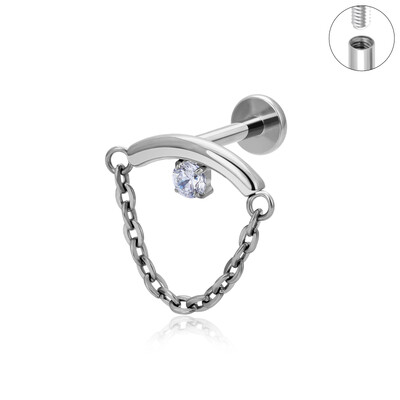 Piercing do tela s plochým chrbtom, piercing do chrupavky s retiazkou z CZ helixu a strapca z ASTM F136, klasika.