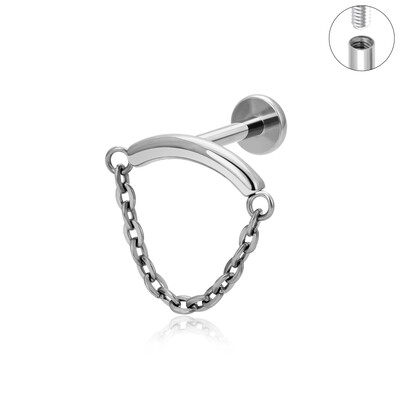 Piercing do tela s plochým chrbtom, piercing do chrupavky s retiazkou z CZ helixu a strapca z ASTM F136, klasika.