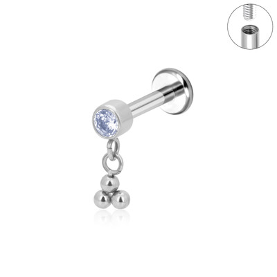 Piercing do tela s plochým chrbtom, piercing do chrupavky s retiazkou z CZ helixu a strapca z ASTM F136, klasika.