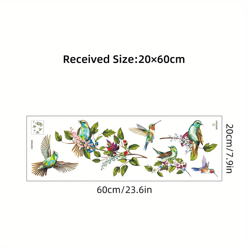 1 buc. Autocolante de fereastră de ramuri de păsări simulate în acuarelă, detașabile pentru dormitor, sufragerie, foaier, decor de perete