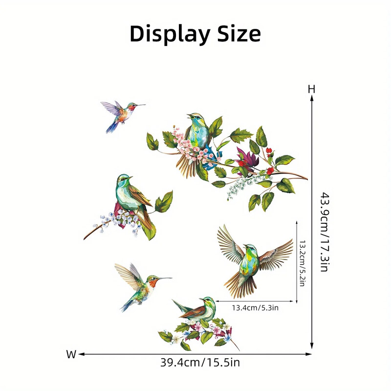 1 buc. Autocolante de fereastră de ramuri de păsări simulate în acuarelă, detașabile pentru dormitor, sufragerie, foaier, decor de perete