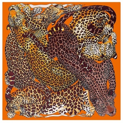 POBING šilko skara, moteriška, didelė skara, leopardo rašto kvadratinė bandana prabangi kaklaskarelė, musulmonų hidžabo skarelė, moteriška 130 cm
