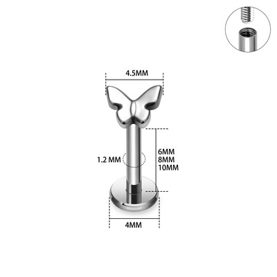 G23 titán piercing skorpió cápa pillangó alakú 16 g labret orr fülcsavar Tragus Helix porc fülbevaló női test ékszer