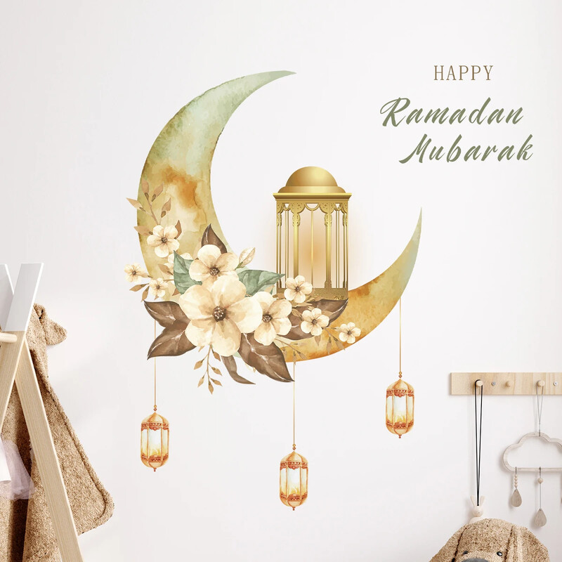 Akvarell virágos holdlámpa Ramadan Fesztivál fali matricák levehető hálószoba nappali dekorációs falmatricákhoz