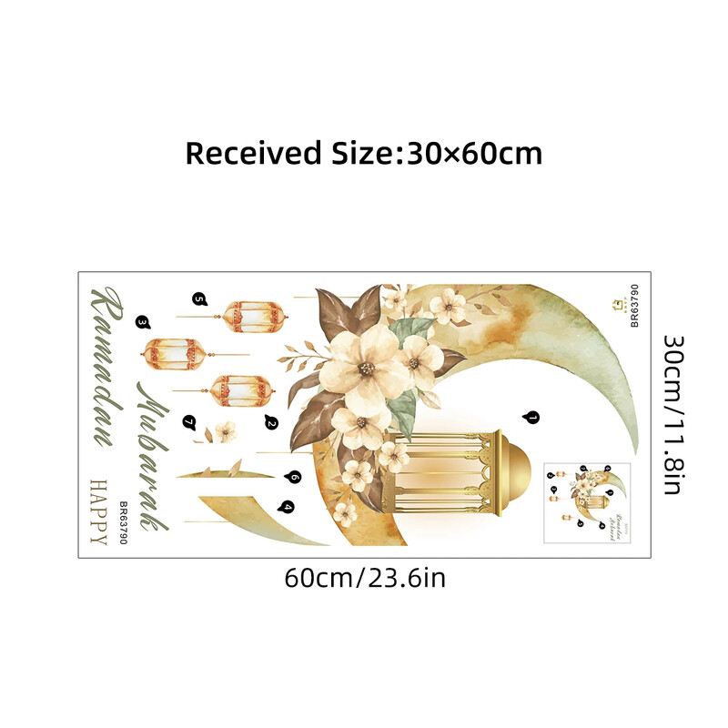 Akvarell virágos holdlámpa Ramadan Fesztivál fali matricák levehető hálószoba nappali dekorációs falmatricákhoz