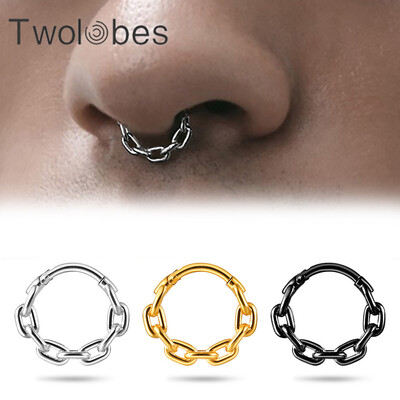 Twolobes 1PCS 316 Ķirurģiskā nerūsējošā tērauda apaļas ķēdes deguna gredzeni skrimšļa stīpas segments starpsienas klikšķu pīrsings ķermeņa rotaslietas