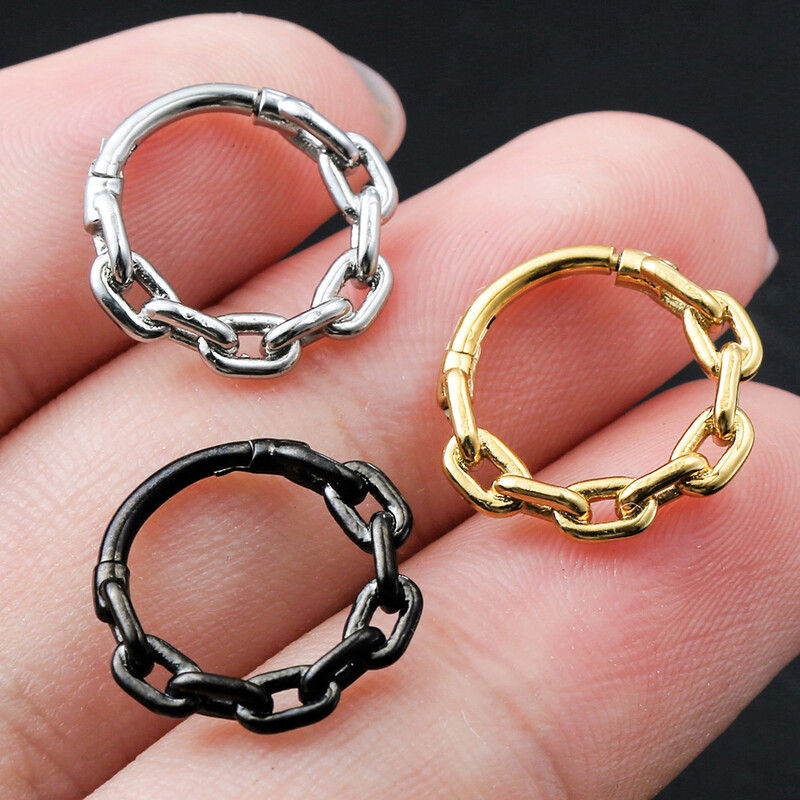 Twolobes 1PCS 316 Oțel inoxidabil chirurgical Lanț rotund Inele pentru nas Cartilage Cerc Segment Septum Clickers Piercing Bijuterii pentru corp