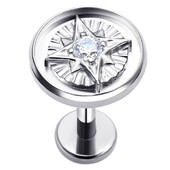 Amžinojo metalo ASTM F136 titano skydo formos viršus su plokščia žvaigždute, vidine sriegiu Labret auskarų vėrimo papuošalai GTEY230299