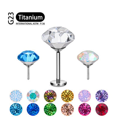 ASTM F136 Titanium Threadless Push Pin PIERC Ear Lip Studs με κυκλικά CZ Top Labret Nose Stud Σκουλαρίκια με σπείρωμα Body Piercing