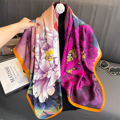 110x110cm Dámska hodvábna štvorcová šatka s potlačou, hidžáb, dámska šatka, zavinovacia šatka, čelenka, bufanda, veľká šatka, luxusná 2023