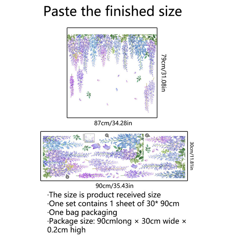 1 db lila rattan fali matricák eltávolítható szőlőágak zöld növény levelek virág tapéta matrica barkács falfestmény otthonra
