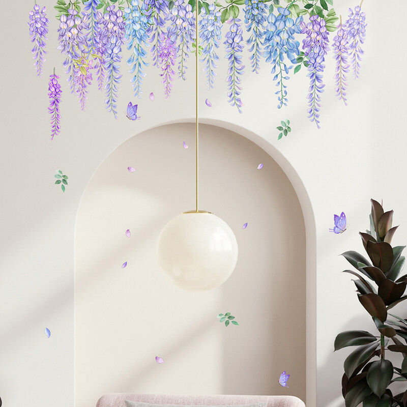 1 db lila rattan fali matricák eltávolítható szőlőágak zöld növény levelek virág tapéta matrica barkács falfestmény otthonra