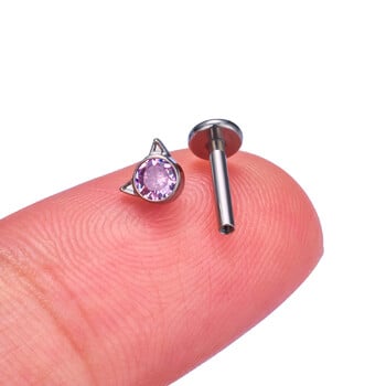 G23 ASTM F136 Titanium Piercing Cubic Zircon Πρόσωπο γάτας Nose Stud Labret Ear Tragus Helix Lobe Χόνδρου Γυναικείο Σώμα Κοσμήματα