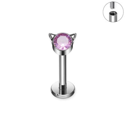 Piercing do nosa s kubickým zirkónom G23 ASTM F136 s mačacou tvárou, labret, tragus, chrupavka, lalok, šperky pre ženy.