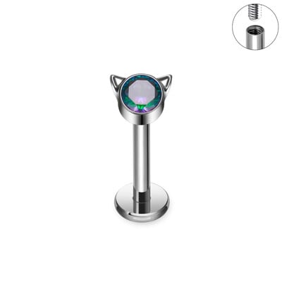 Piercing do nosa s kubickým zirkónom G23 ASTM F136 s mačacou tvárou, labret, tragus, chrupavka, lalok, šperky pre ženy.