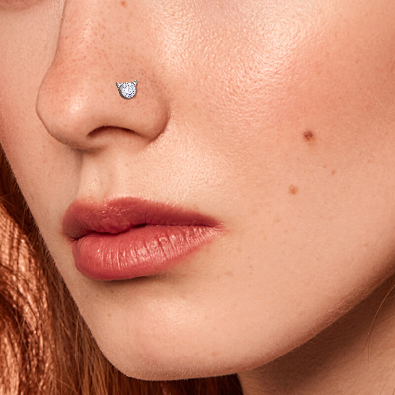 Piercing do nosa s kubickým zirkónom G23 ASTM F136 s mačacou tvárou, labret, tragus, chrupavka, lalok, šperky pre ženy.