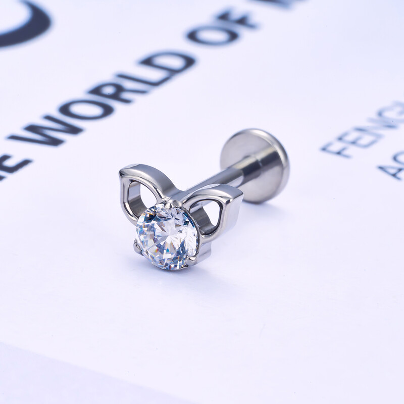 Piercing do nosa s kubickým zirkónom G23 ASTM F136 s mačacou tvárou, labret, tragus, chrupavka, lalok, šperky pre ženy.