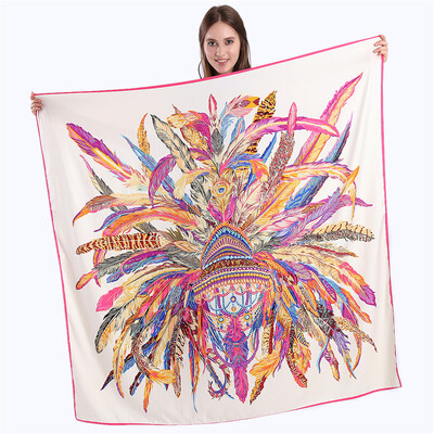 LESIDA selyem sál női nagy kendő toll mintás stolák Square Bandana luxus márkájú kendő sálak női Foulard 1306