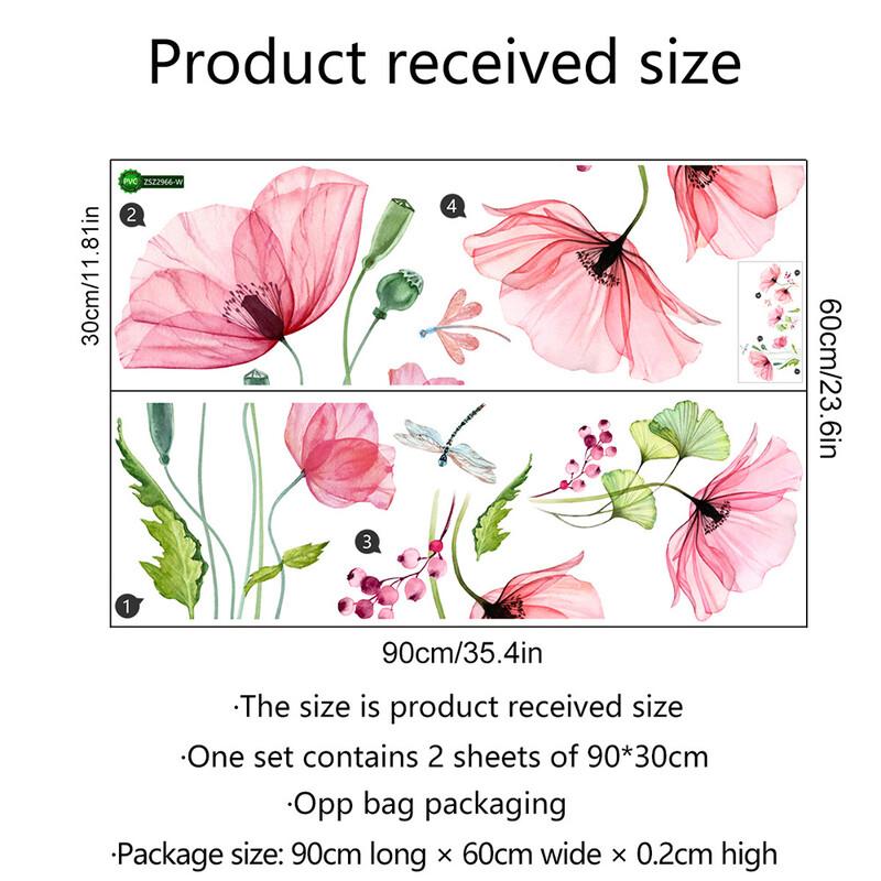 Autocolante de perete cu flori de mac Decorare Plante Libelule Imagini de fundal Sufragerie Dormitor Acasă Perete Vinil Autocolante Artizanat