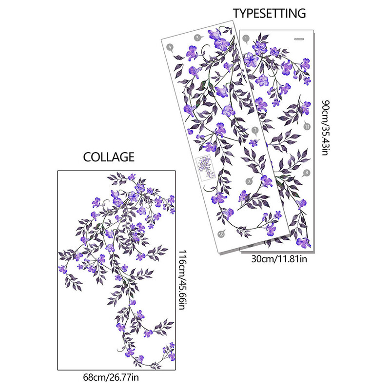 Autocolante de perete din viță de vie cu flori violete Decor pentru casă Afiș auto-adeziv decalcomanii sufragerie dormitor tapet mural plantă