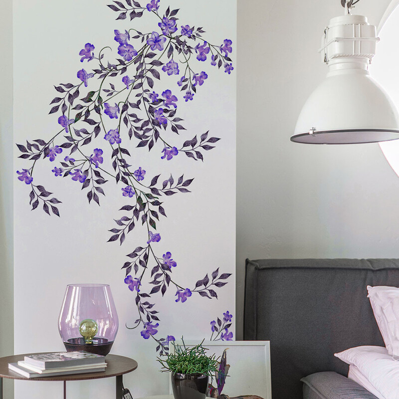 Autocolante de perete din viță de vie cu flori violete Decor pentru casă Afiș auto-adeziv decalcomanii sufragerie dormitor tapet mural plantă