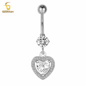 G23titan Női Divat Kristály Titán Köldökrúd Gombgyűrű Fényes Cirkon Szerelem Szív Dekor Piercing Ékszer Kiegészítők