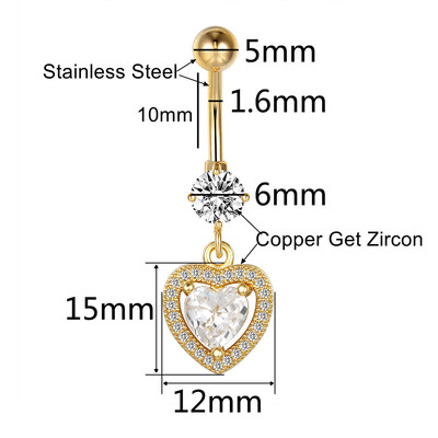 G23titan Női Divat Kristály Titán Köldökrúd Gombgyűrű Fényes Cirkon Szerelem Szív Dekor Piercing Ékszer Kiegészítők