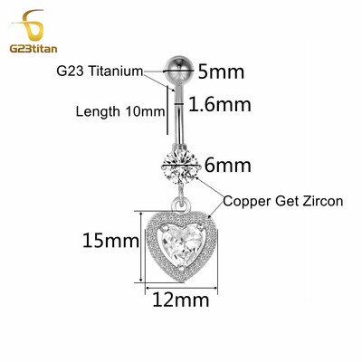 G23titan Női Divat Kristály Titán Köldökrúd Gombgyűrű Fényes Cirkon Szerelem Szív Dekor Piercing Ékszer Kiegészítők