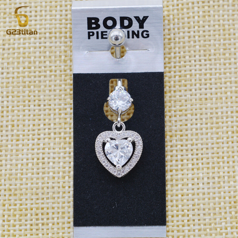 G23titan Női Divat Kristály Titán Köldökrúd Gombgyűrű Fényes Cirkon Szerelem Szív Dekor Piercing Ékszer Kiegészítők