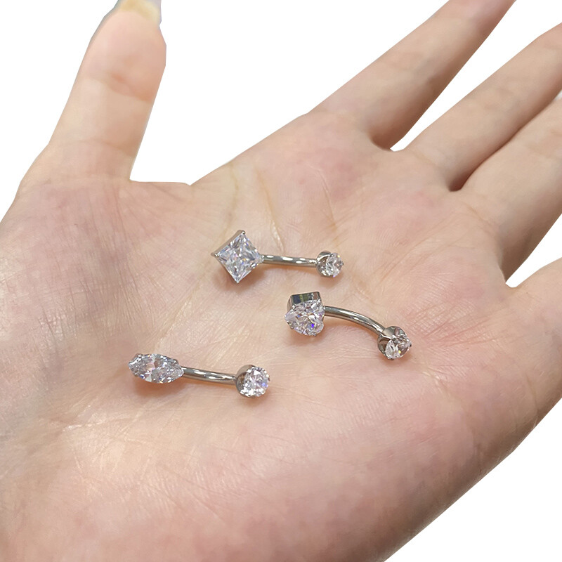 ASTM F136 titán 14G PIERC köldökgyűrű szív körte négyzet CZ burkolt felső menetes haspiercing köldök gyűrű testékszer