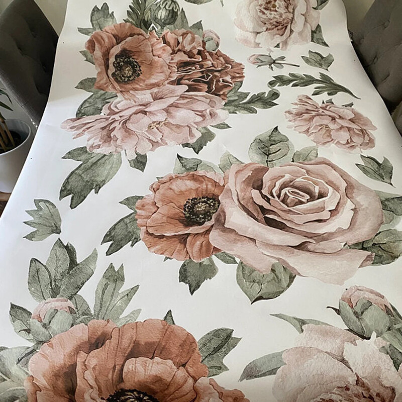 Nagy bazsarózsa virág fali matricák matrica nappali hálószoba vinil színes rózsaszín rózsa virágok tapéta 3D művészet minimalista dekoráció
