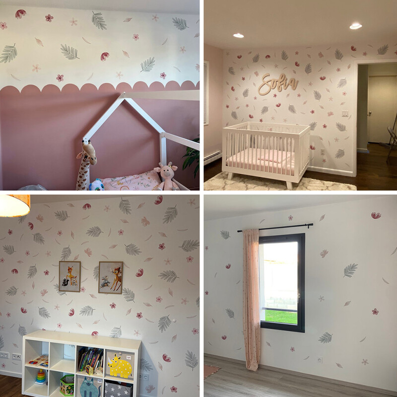 Boho rózsaszín virágos botanikai falmatricák dekoráció gyerekeknek nappali nappali belső ház dekoráció vinil falmatricák falfestmény