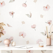 „Boho“ akvarelės rožinės gėlės sienų lipdukai vaikų kambariams.