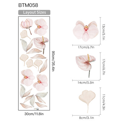 „Boho“ akvarelės rožinės gėlės sienų lipdukai vaikų kambariams.