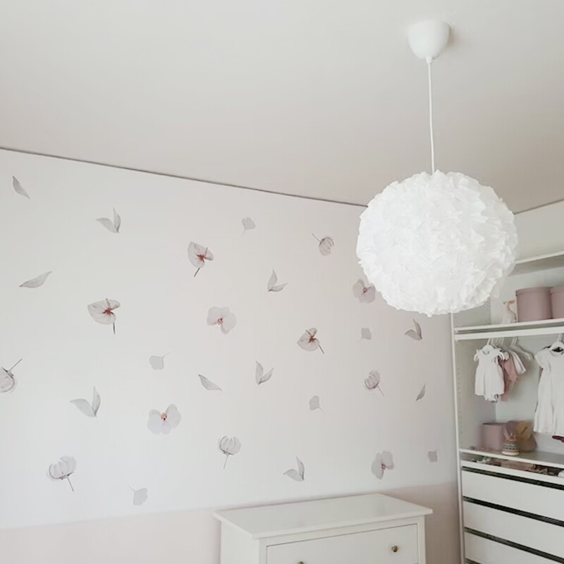 „Boho“ akvarelės rožinės gėlės sienų lipdukai vaikų kambariams.