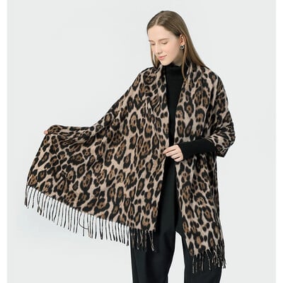 2023 Új tervező Leopárd Sál Téli Meleg Pashmina Kendő Luxus Kasmír Pakolások Divat Női Hosszú Takarók Sálak Rojtok