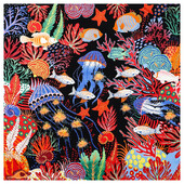 POBING Eșarfă de mătase femei șal mari Ocean World Stole cu imprimeu Bandana pătrată Batista de lux Hijab Foulard pentru femei 130CM