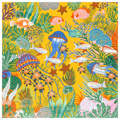 POBING Eșarfă de mătase femei șal mari Ocean World Stole cu imprimeu Bandana pătrată Batista de lux Hijab Foulard pentru femei 130CM