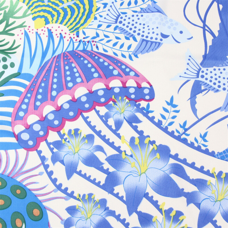 POBING Eșarfă de mătase femei șal mari Ocean World Stole cu imprimeu Bandana pătrată Batista de lux Hijab Foulard pentru femei 130CM