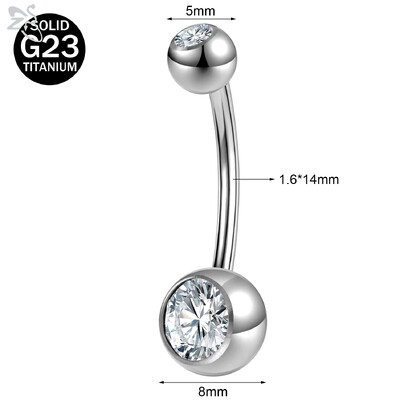 ZS 1 db 14G F136 G23 titán köldök gyűrű nőknek 8/10/12/14MM köldökgyűrűk fehér CZ kristály köldökpiercing ékszerek