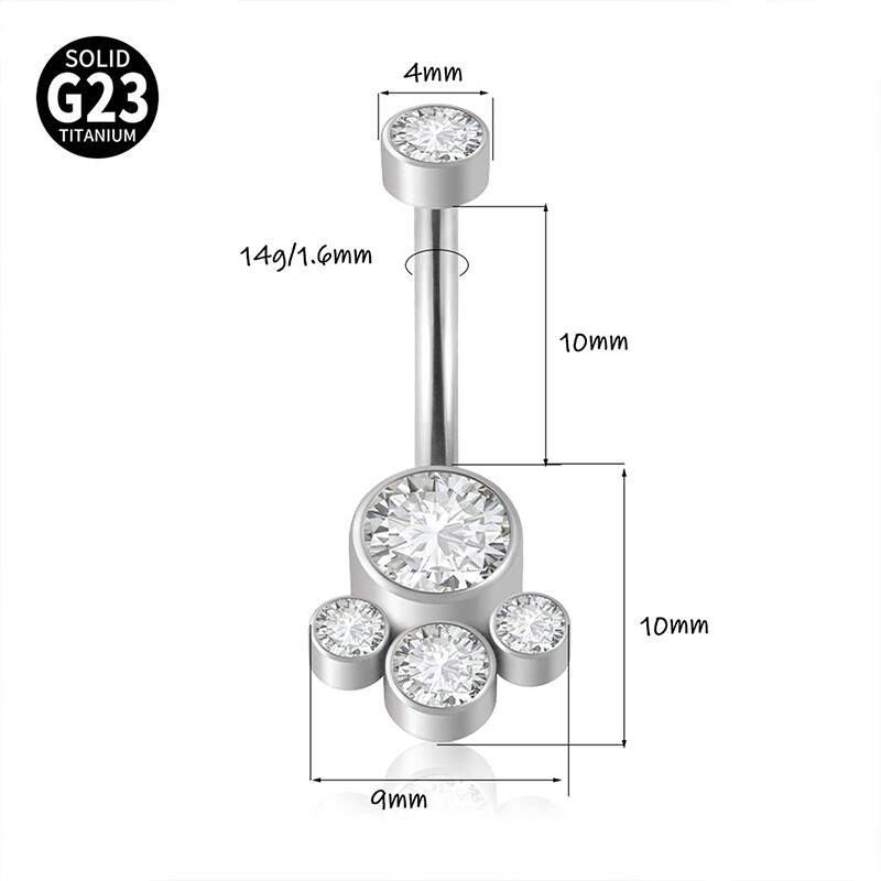 Titánové krúžky do pupka s vnútorným závitom G23, drobný piercing do pupka pre ženy, piercing CZ ASTM F136, brušné tyčinky