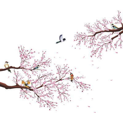 Persikų žiedų medžio sienų lipdukas Paukščiai sienų lipdukai Gėlės paukščių lipdukai sienų lipdukai miegamojo vaikų kambario tapetai