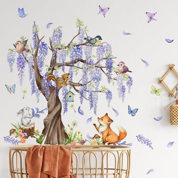 Under the Wisteria Tree Cartoon Animal Αυτοκόλλητα τοίχου Rabbit Fox Butterfly Αυτοκόλλητο τοίχου Παιδικό δωμάτιο Σαλόνι Σπίτι Αυτοκόλλητα