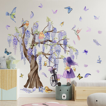 Under the Wisteria Tree Cartoon Animal Αυτοκόλλητα τοίχου Rabbit Fox Butterfly Αυτοκόλλητο τοίχου Παιδικό δωμάτιο Σαλόνι Σπίτι Αυτοκόλλητα